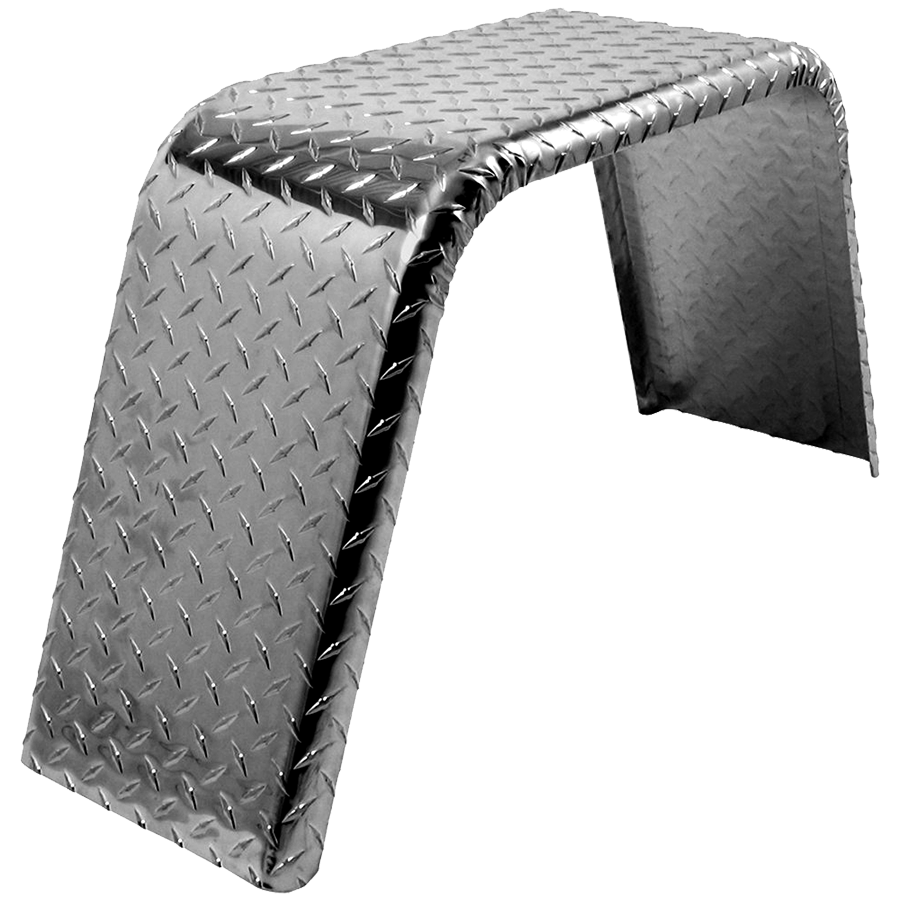 Trailer Fender, Material: Diamond Plate Aluminum, Jeep Style, 32.5"L x 10"W x 14"H, Thickness: ", Fits: 13" - 15" Wheels, Brand: Water-Land Supply / Continental Trailers, Sold as each
