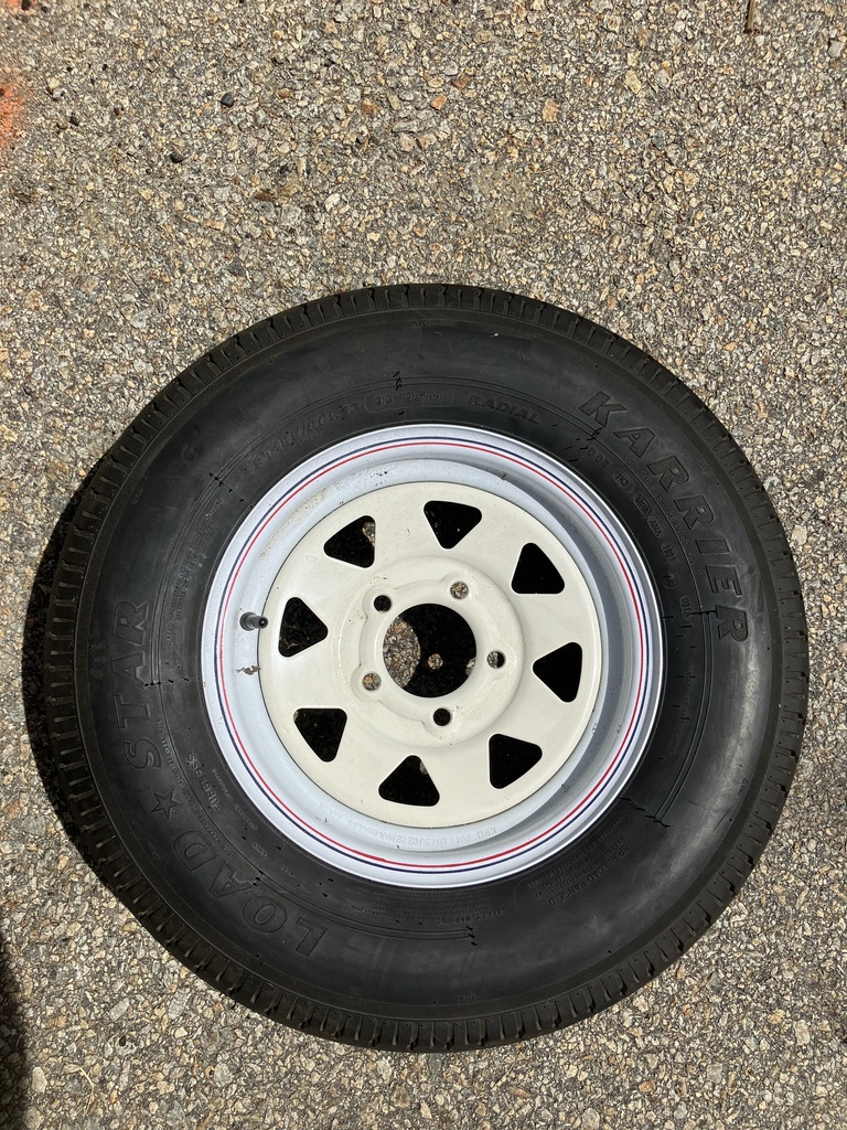 *Special* Karrier KR03 St185/80 13", LR:D/8-Ply, 5-Lug White Painted Spoke Radial Trailer Tire & Wheel *Bead Balanced*